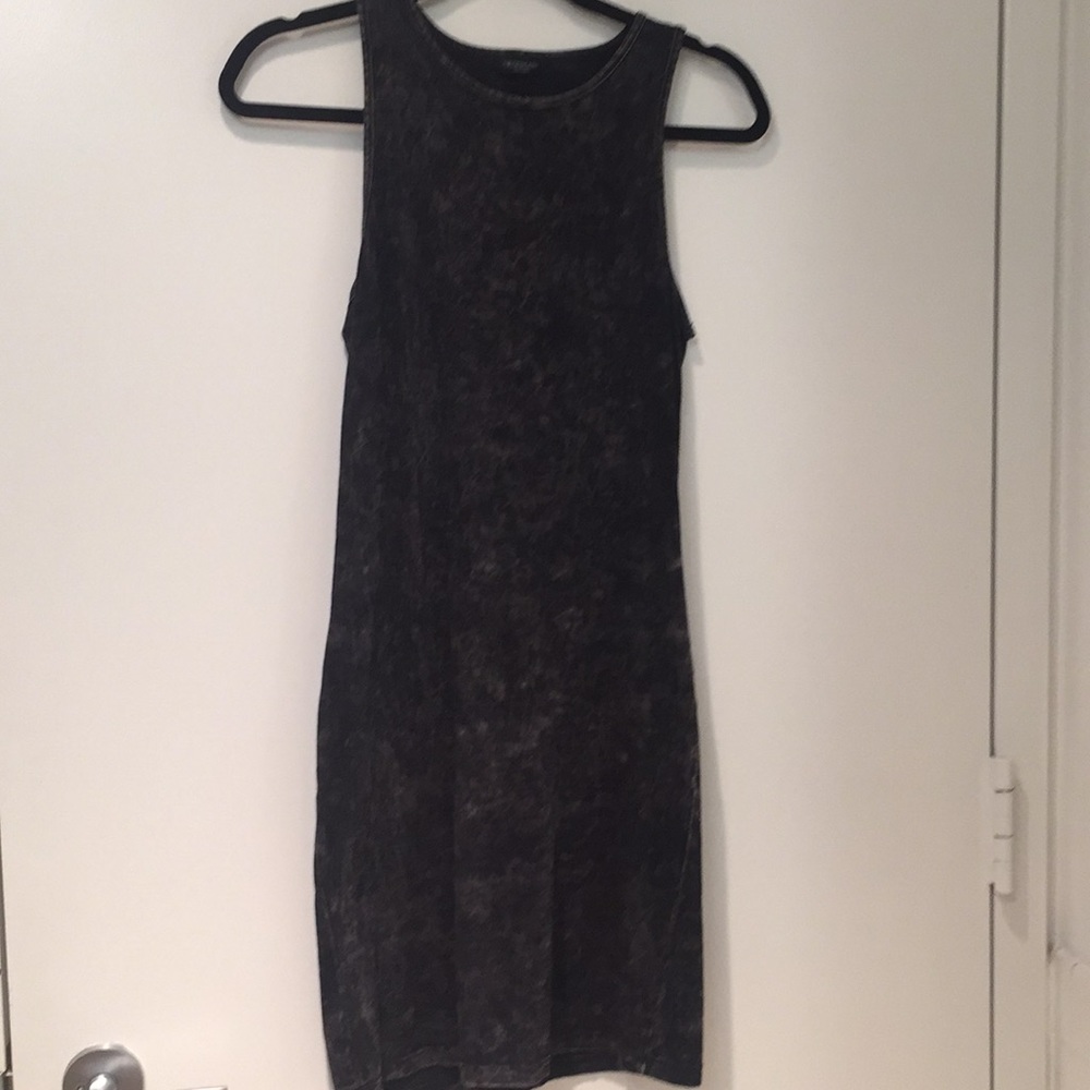 Open back black acid wash tight dress